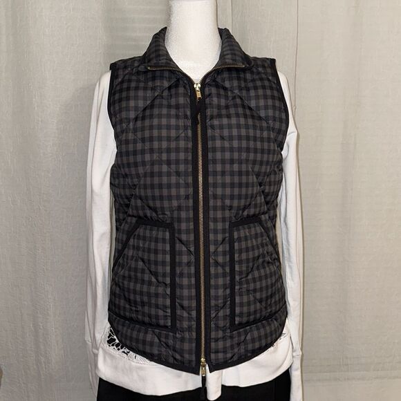 J. Crew XS Gray Black Gingham Dawn Filled Full Zip Quilted Puffer Vest - Picture 1 of 12